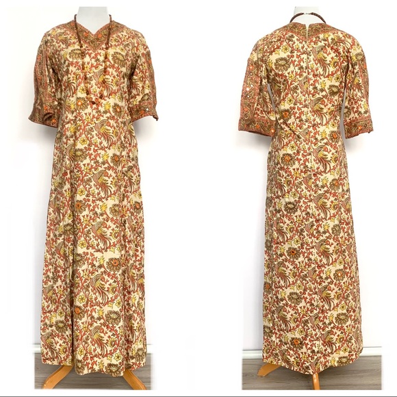 1970s Boho Ramona Rull Hand Block Print Maxi Dress - Picture 2 of 13